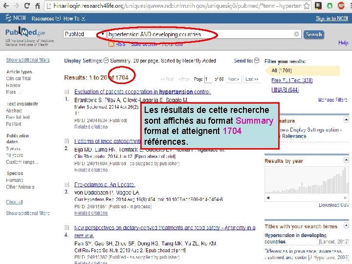 Les résultats de cette recherche sont affichés au format Summary format et atteignent 1704