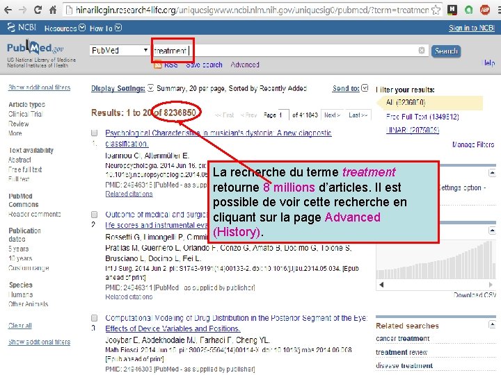 La recherche du terme treatment retourne 8 millions d’articles. Il est possible de voir
