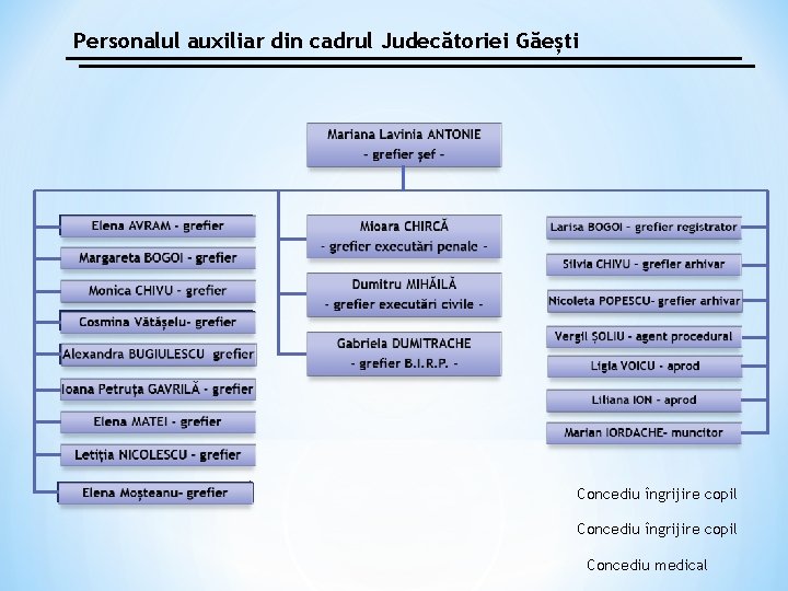 Personalul auxiliar din cadrul Judecătoriei Găești Concediu îngrijire copil Concediu medical 