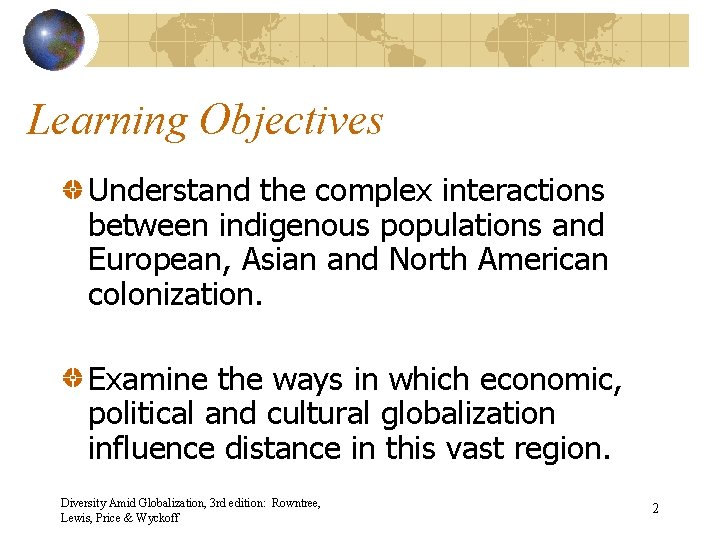 Learning Objectives Understand the complex interactions between indigenous populations and European, Asian and North
