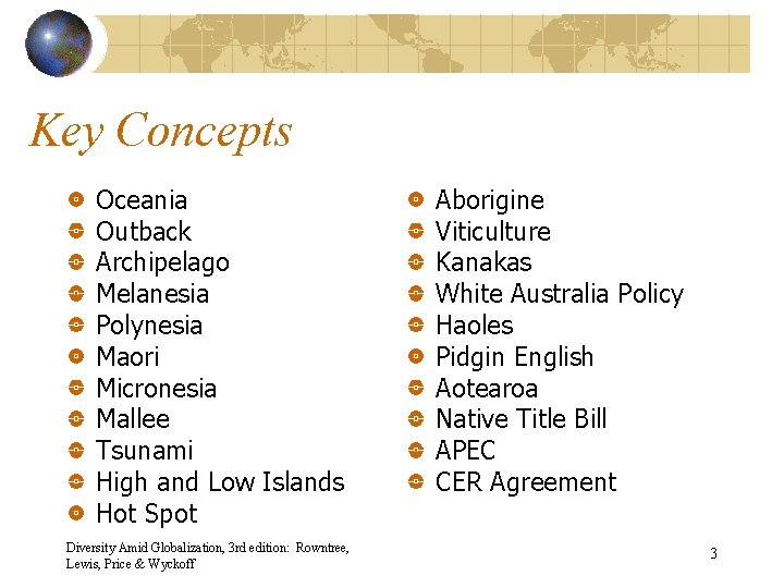 Key Concepts Oceania Outback Archipelago Melanesia Polynesia Maori Micronesia Mallee Tsunami High and Low