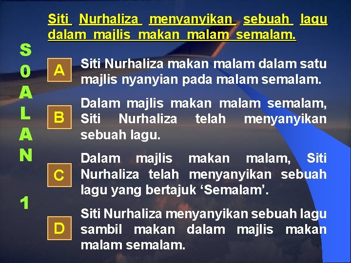 S 0 A L A N Siti Nurhaliza menyanyikan sebuah lagu dalam majlis makan