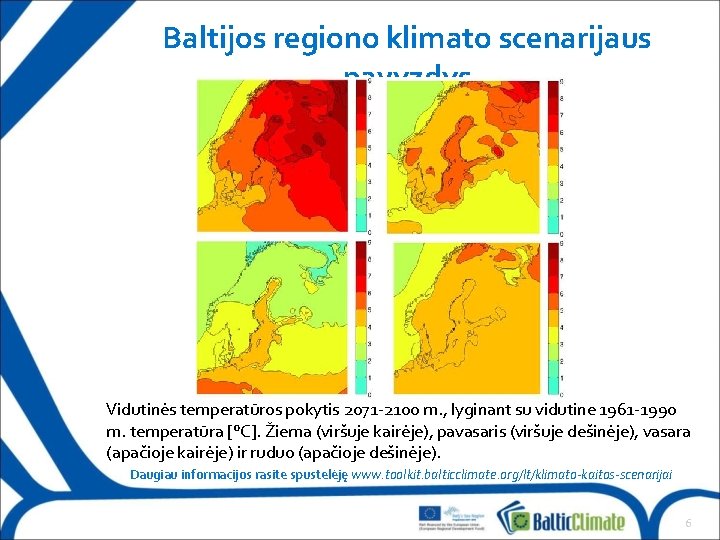 Baltijos regiono klimato scenarijaus pavyzdys Vidutinės temperatūros pokytis 2071 -2100 m. , lyginant su