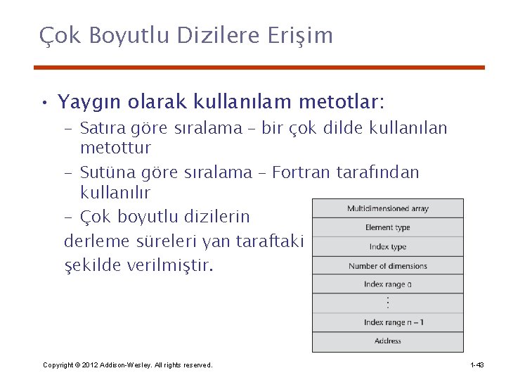 Çok Boyutlu Dizilere Erişim • Yaygın olarak kullanılam metotlar: – Satıra göre sıralama –