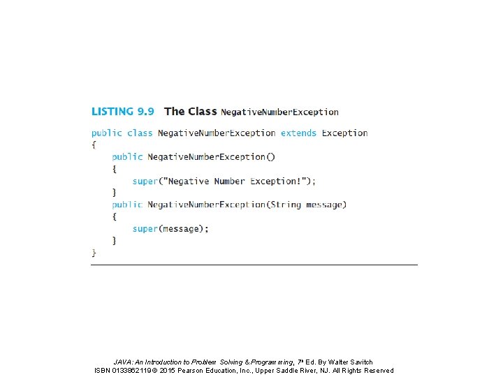 JAVA: An Introduction to Problem Solving & Programming, 7 th Ed. By Walter Savitch