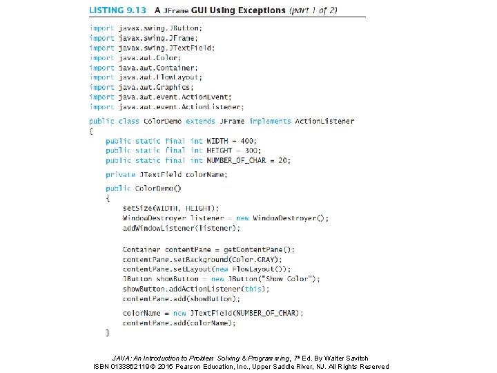 JAVA: An Introduction to Problem Solving & Programming, 7 th Ed. By Walter Savitch