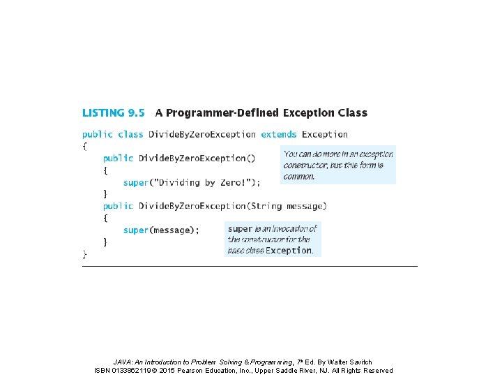 JAVA: An Introduction to Problem Solving & Programming, 7 th Ed. By Walter Savitch