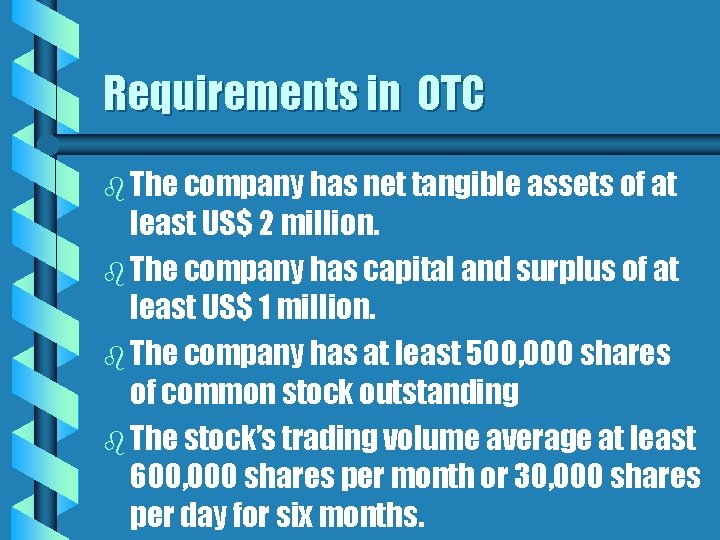 Requirements in OTC b The company has net tangible assets of at least US$