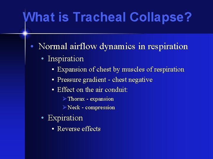 What is Tracheal Collapse? • Normal airflow dynamics in respiration • Inspiration • Expansion