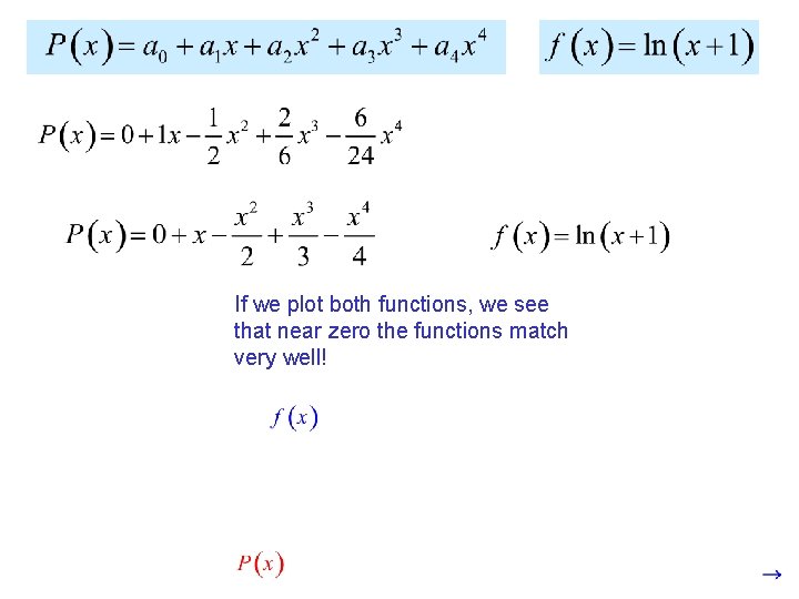 If we plot both functions, we see that near zero the functions match very