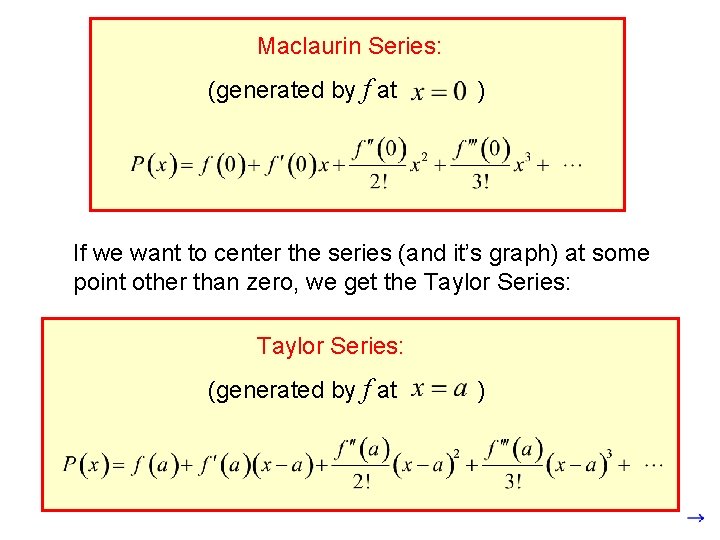 Maclaurin Series: (generated by f at ) If we want to center the series