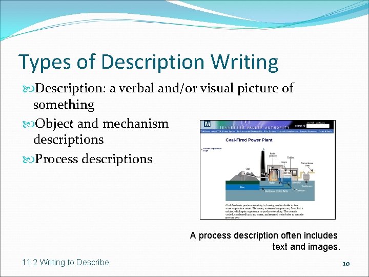 Types of Description Writing Description: a verbal and/or visual picture of something Object and