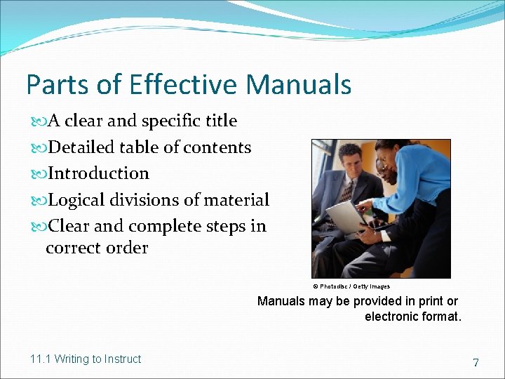 Parts of Effective Manuals A clear and specific title Detailed table of contents Introduction