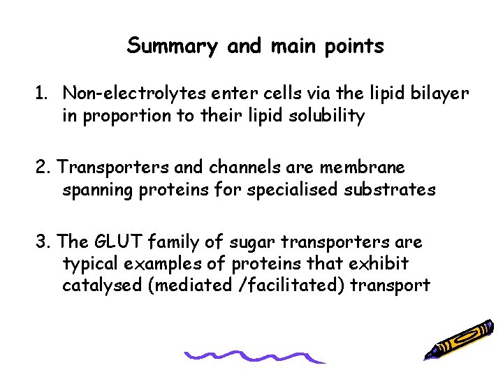 Summary and main points 1. Non-electrolytes enter cells via the lipid bilayer in proportion