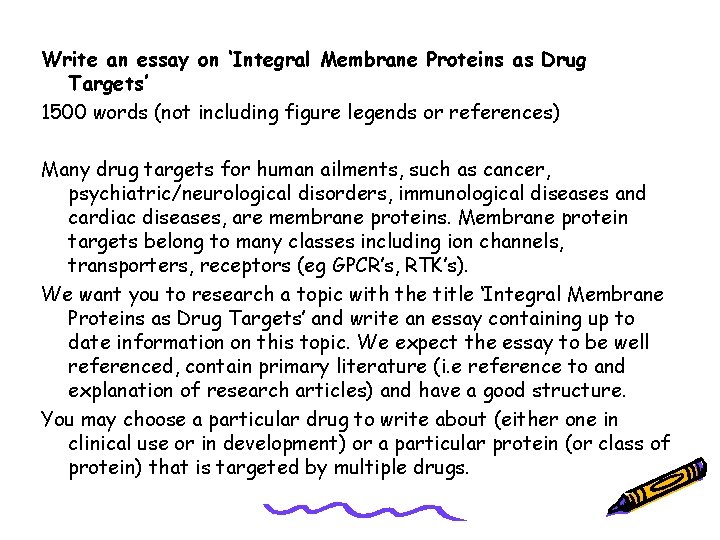 Write an essay on ‘Integral Membrane Proteins as Drug Targets’ 1500 words (not including