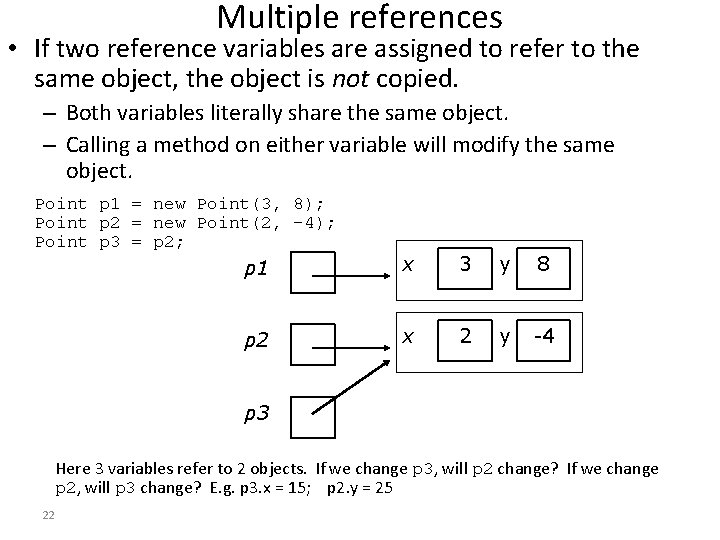 Multiple references • If two reference variables are assigned to refer to the same Multiple references • If two reference variables are assigned to refer to the same