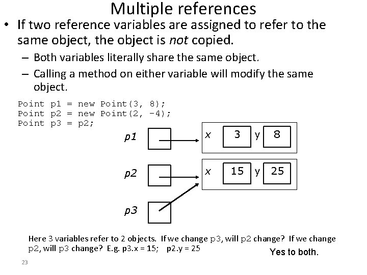 Multiple references • If two reference variables are assigned to refer to the same Multiple references • If two reference variables are assigned to refer to the same