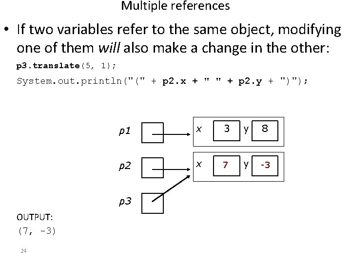 Multiple references • If two variables refer to the same object, modifying one of Multiple references • If two variables refer to the same object, modifying one of