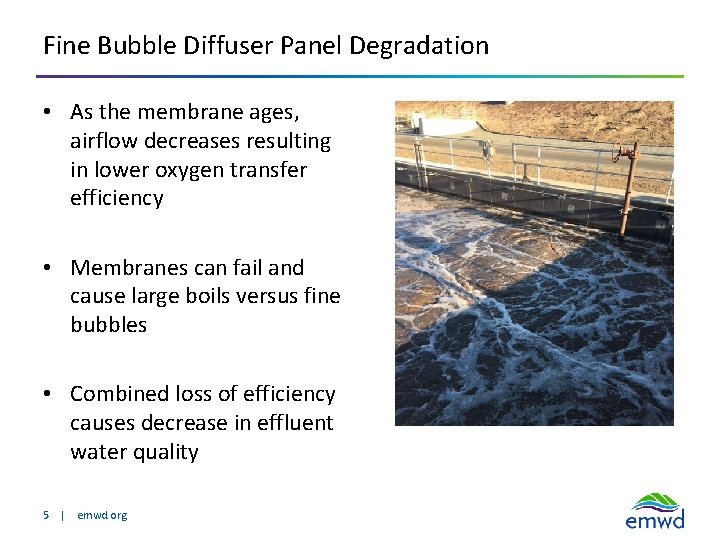 Fine Bubble Diffuser Panel Degradation • As the membrane ages, airflow decreases resulting in