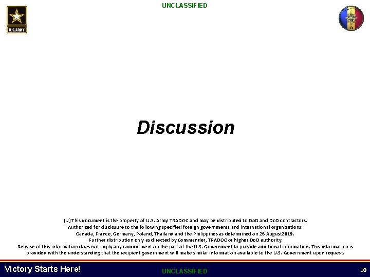UNCLASSIFIED Discussion (U) This document is the property of U. S. Army TRADOC and