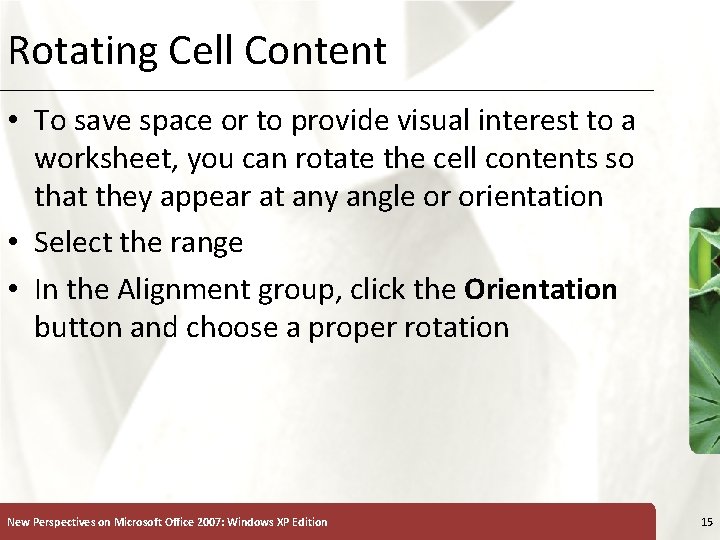 Rotating Cell Content XP • To save space or to provide visual interest to