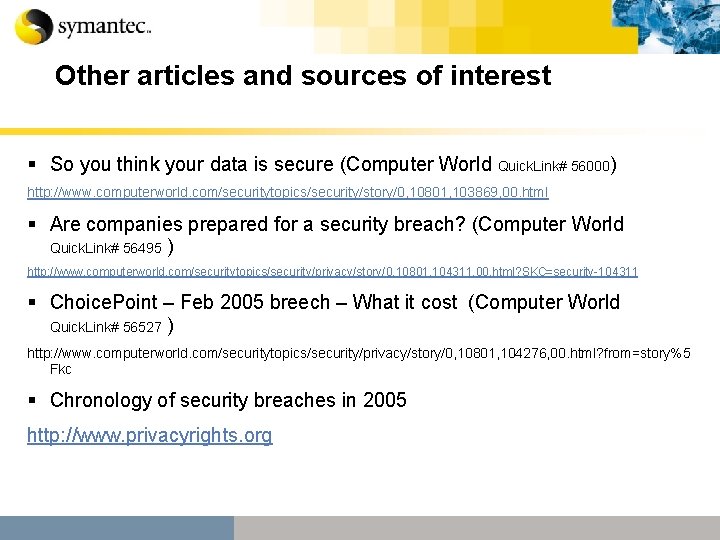 Other articles and sources of interest § So you think your data is secure