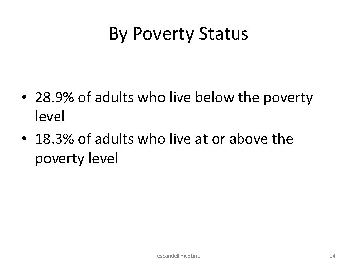 By Poverty Status • 28. 9% of adults who live below the poverty level