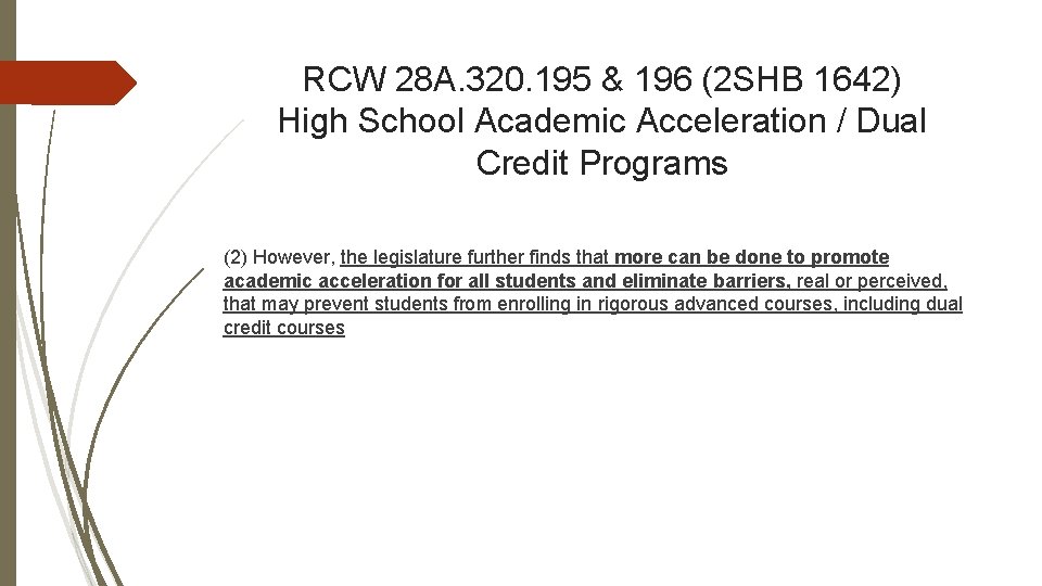 RCW 28 A. 320. 195 & 196 (2 SHB 1642) High School Academic Acceleration