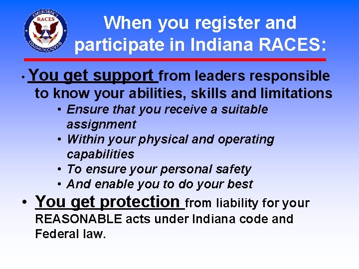 When you register and participate in Indiana RACES: • You get support from leaders