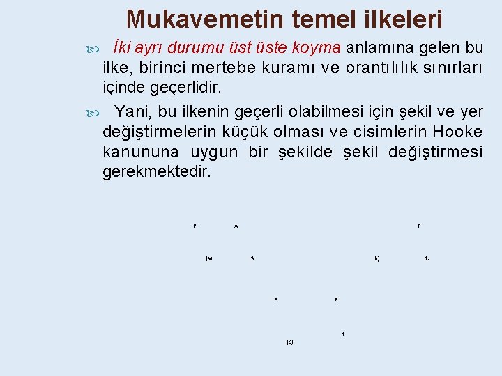 Mukavemetin temel ilkeleri İki ayrı durumu üste koyma anlamına gelen bu ilke, birinci mertebe