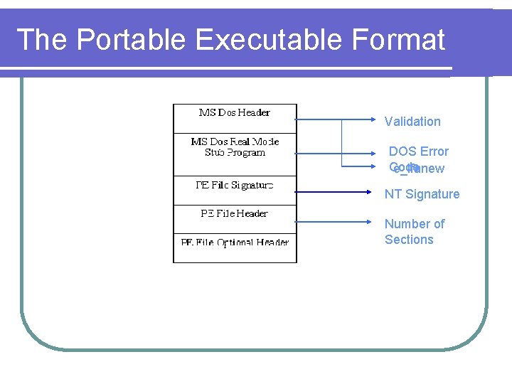 The Portable Executable Format Validation DOS Error Code e_lfanew NT Signature Number of Sections