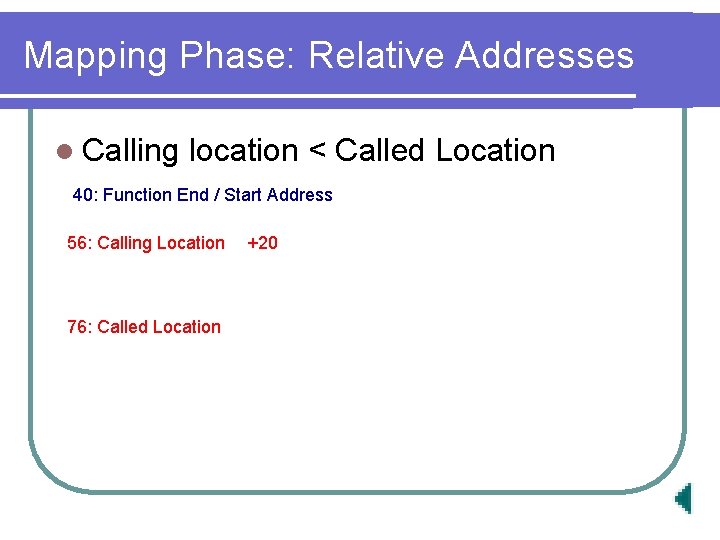 Mapping Phase: Relative Addresses l Calling location < Called Location 40: Function End /