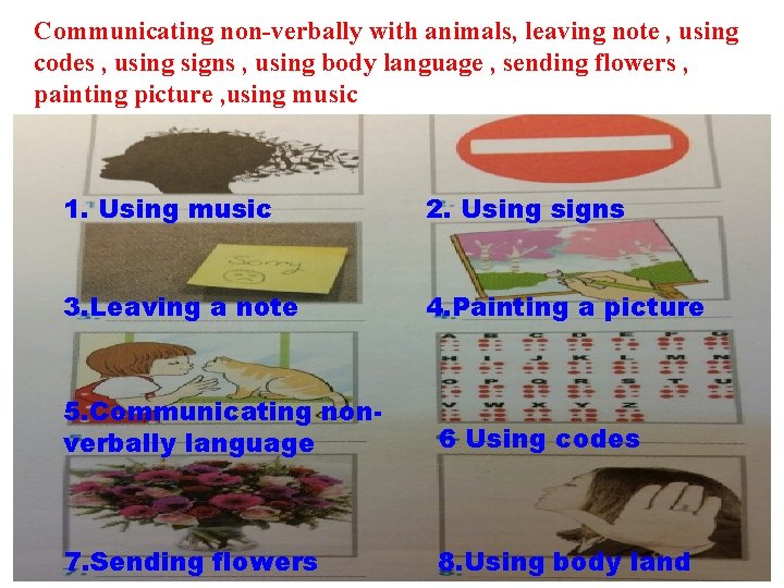 Communicating non-verbally animals, note , using Communicating non-verbally with animals, leaving note , using