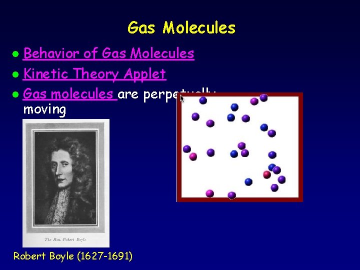 Gas Molecules Behavior of Gas Molecules l Kinetic Theory Applet l Gas molecules are