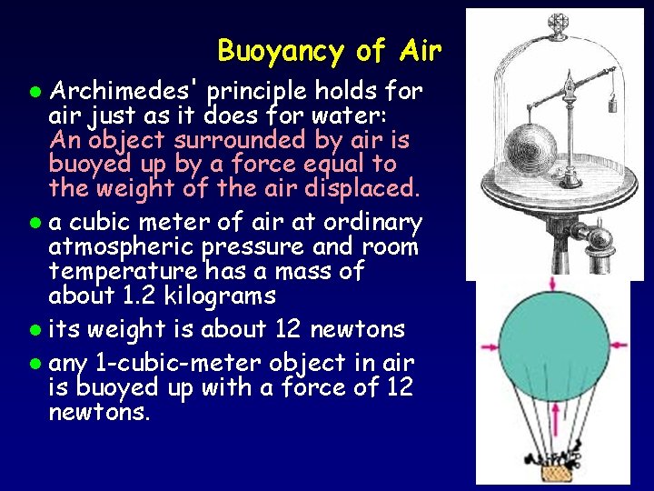 Buoyancy of Air Archimedes' principle holds for air just as it does for water: