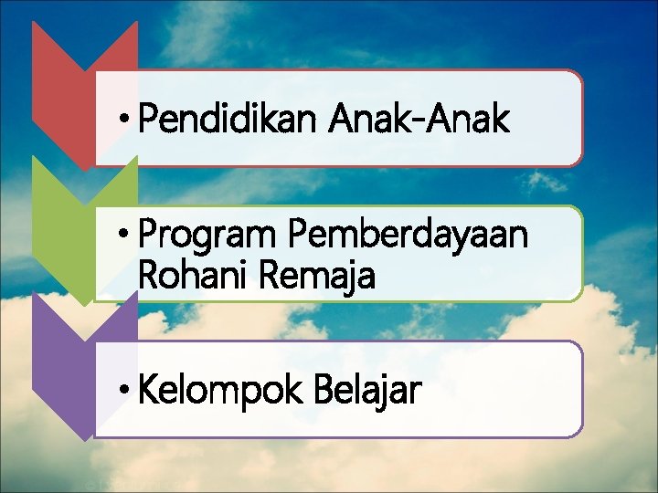  • Pendidikan Anak-Anak • Program Pemberdayaan Rohani Remaja • Kelompok Belajar 