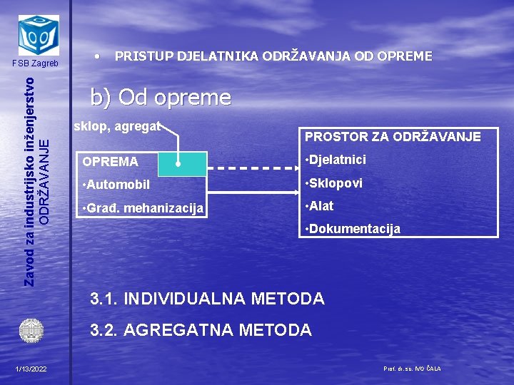 Zavod za industrijsko inženjerstvo ODRŽAVANJE FSB Zagreb • PRISTUP DJELATNIKA ODRŽAVANJA OD OPREME b)