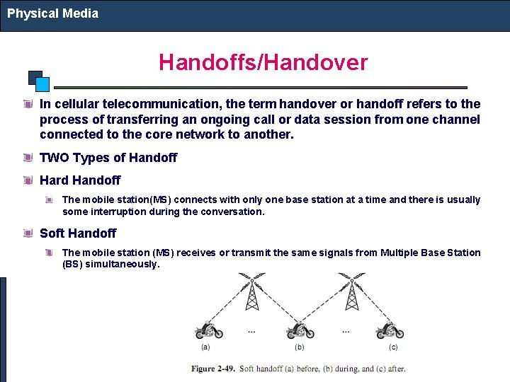 Physical Media Handoffs/Handover In cellular telecommunication, the term handover or handoff refers to the