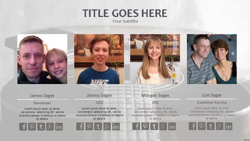 TITLE GOES HERE Your Subtitle James Sager Jimmy Sager Morgan Sager Lori Sager Developer