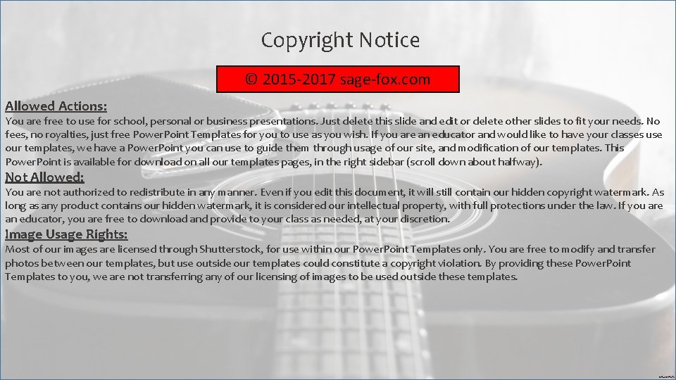 Copyright Notice © 2015 -2017 sage-fox. com Allowed Actions: You are free to use