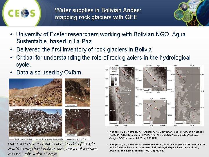 Water supplies in Bolivian Andes: mapping rock glaciers with GEE • University of Exeter