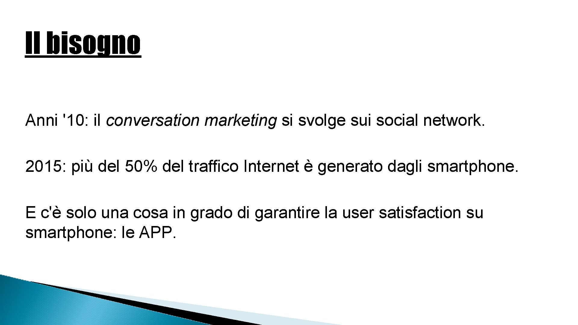 Il bisogno Anni '10: il conversation marketing si svolge sui social network. 2015: più