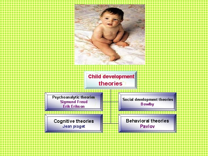 Child development theories Psychoanalytic theories Sigmund Freud Erikson Cognitive theories Jean piaget Social development