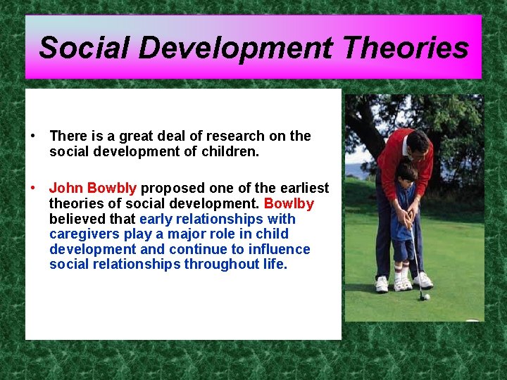 Social Development Theories • There is a great deal of research on the social