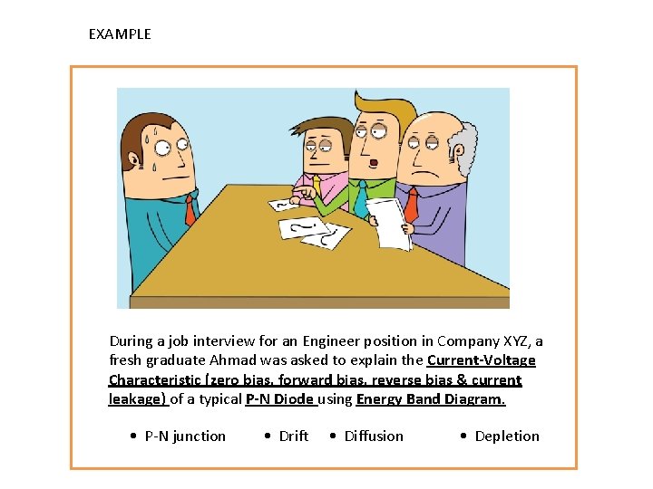 EXAMPLE During a job interview for an Engineer position in Company XYZ, a fresh
