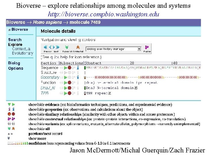 Bioverse – explore relationships among molecules and systems http: //bioverse. compbio. washington. edu Jason