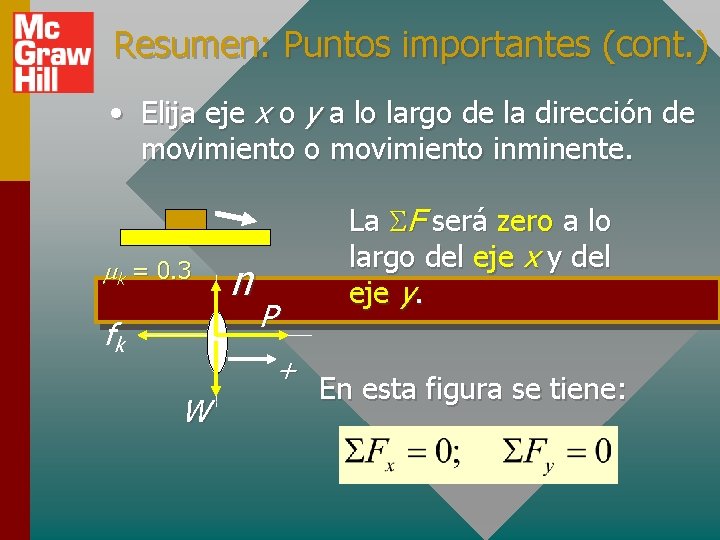 Resumen: Puntos importantes (cont. ) • Elija eje x o y a lo largo