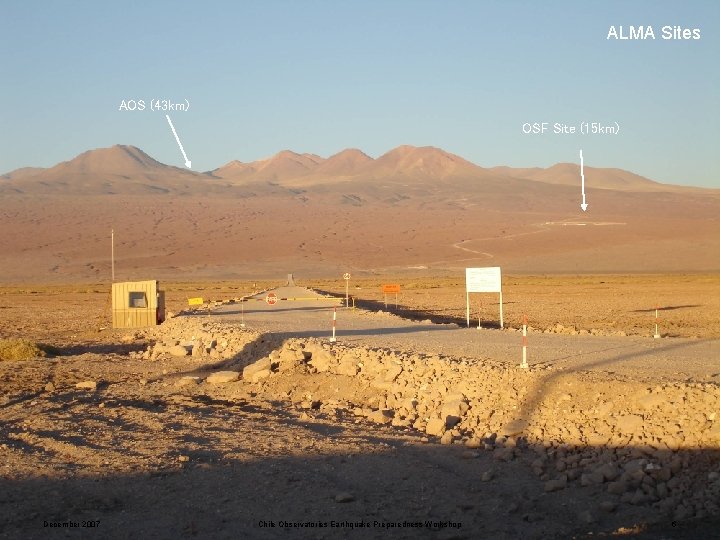 ALMA Sites AOS (43 km) OSF Site (15 km) December 2007 Chile Observatories Earthquake