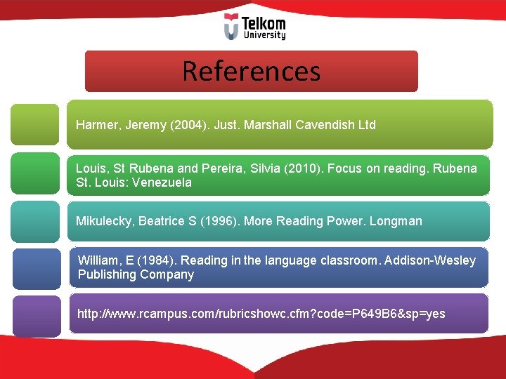 References Harmer, Jeremy (2004). Just. Marshall Cavendish Ltd Louis, St Rubena and Pereira, Silvia