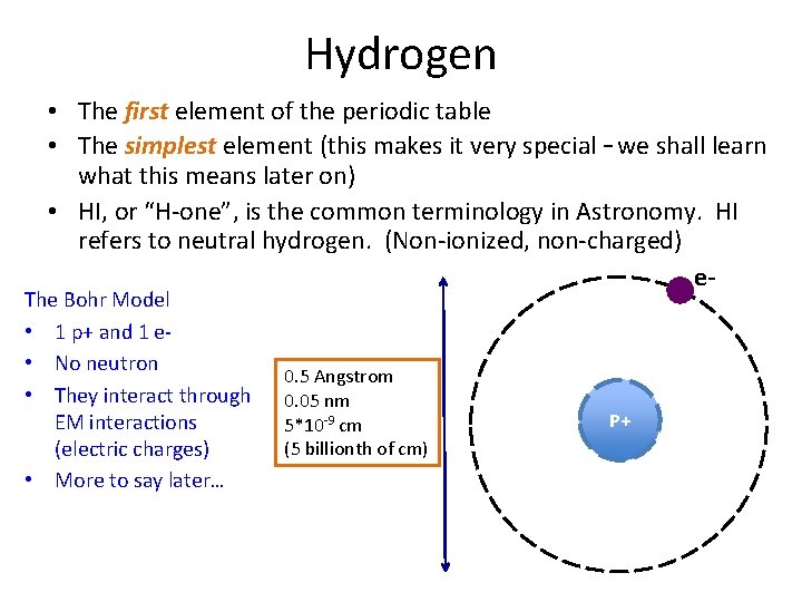 Hydrogen • The first element of the periodic table • The simplest element (this